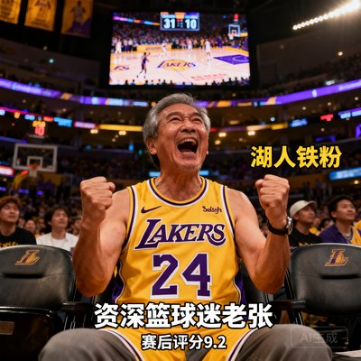 资深篮球迷老张，湖人铁粉，赛后评分9.2